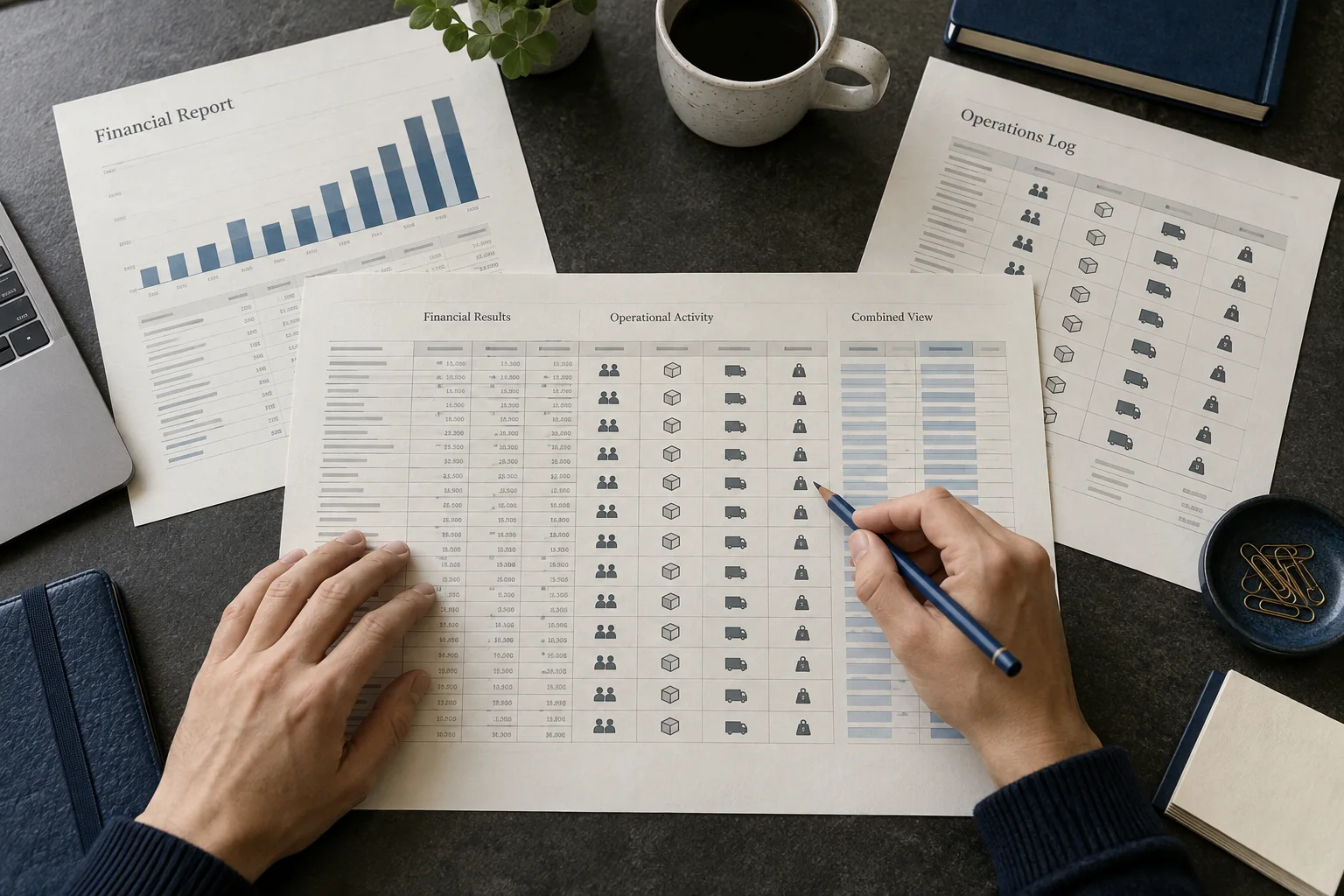 Illustration of financial results reviewed alongside operational measures.