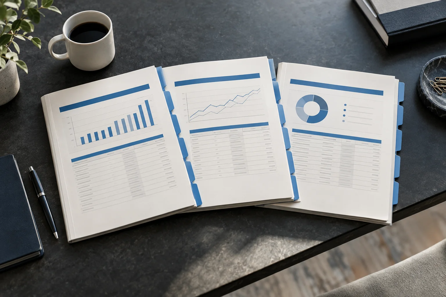 Illustration of three management packs sharing the same report layout.